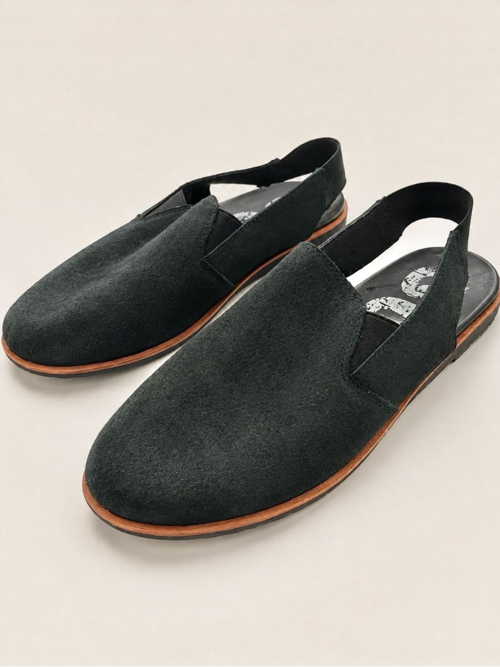 Sorel Ella Black Sparkle Suede Slingback Mule Flats Size 8.5